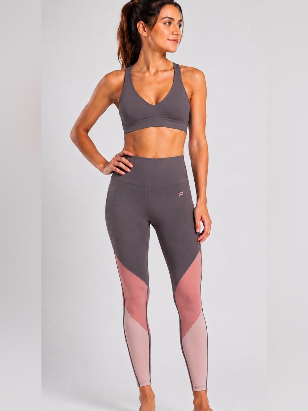 Fabletics Gray and Pink Color blocking Leggings